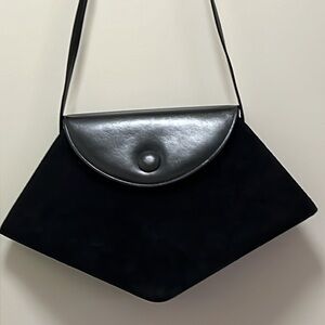 NWT Domex Unusual Shape Black Leather & Suede Shoulder/ Crossbody Bag